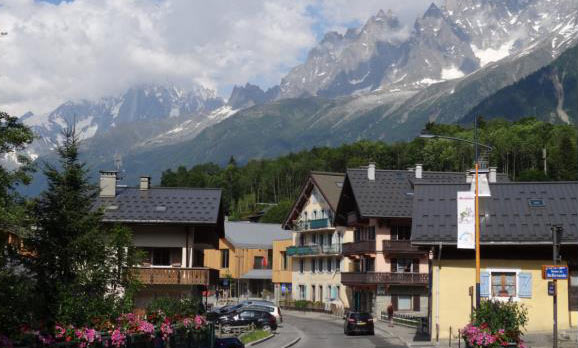 The main street in Les Houches, France