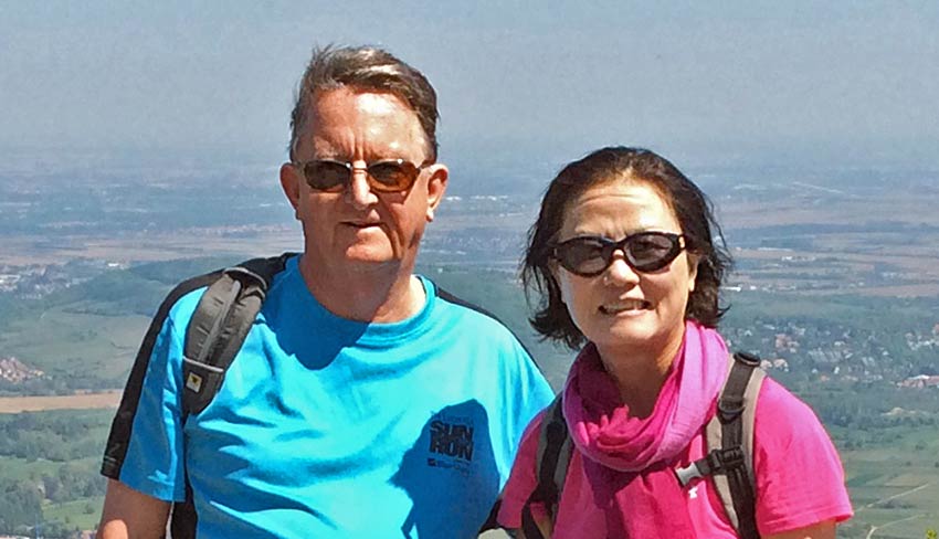 Travellers Derek & Hirae giving a review on the Alsace Wine Trail walking holiday, France